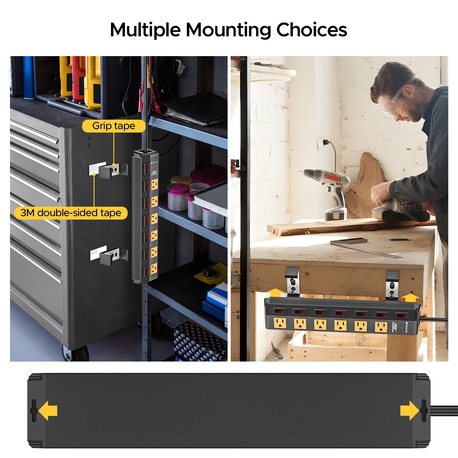 CRST 6 Outlets Individual Switches Mountable Metal Power Strip Surge Protector, 6FT Flat Plug Power Cord